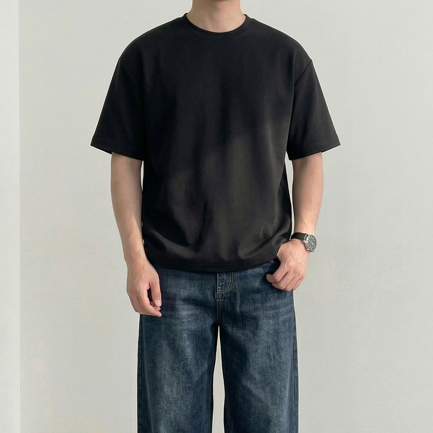 1+1 두꺼운반팔티 흰색면티 10수반팔티 남자레이어드 이미지 3