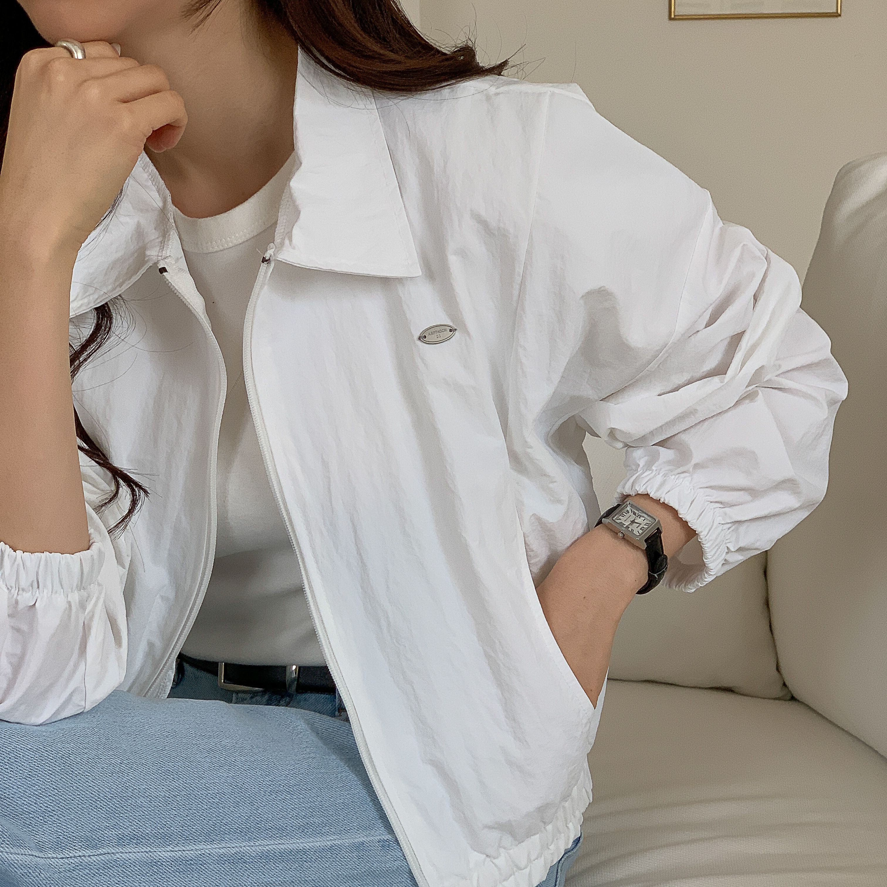 여성 나일론 카라 바람막이 데일리 러닝 루즈핏 크롭 윈드브레이커 이미지 7