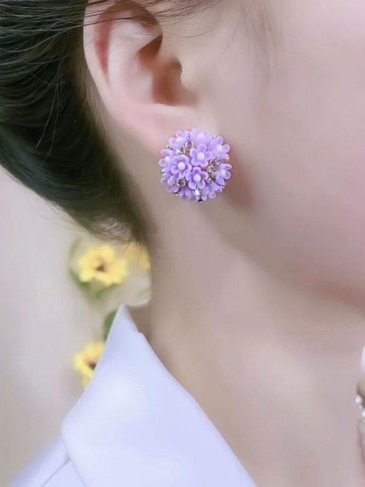 수국 꽃 귀걸이 화려한 귀걸이 귀여운 귀걸이 반짝이 드롭 귀걸이 - 상세 이미지 3