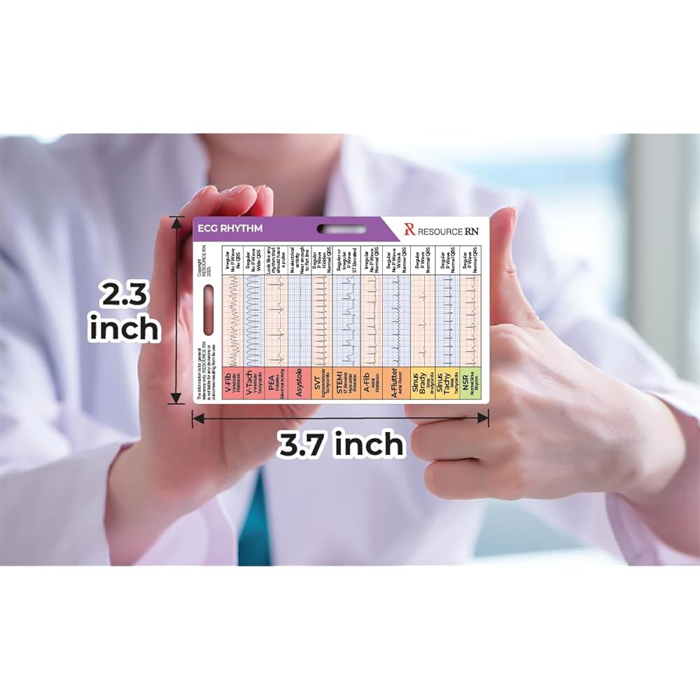 EKG 리듬 해석 배지 카드 u2013 ECG/EKG 리듬을 위한 빠른 참조 가이드 양면, 수평 및 수직 레이아웃 간호사, 구급대원 의대생을 포켓 사이즈 치트 시트 - 상세 이미지 3