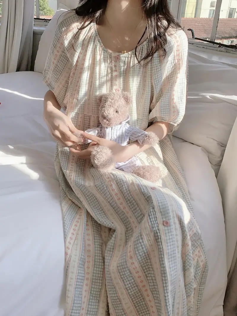 반팔잠옷 반바지 플라워 순면 지지미 루즈핏 수유 홈웨어 파자마 여름 이미지 8