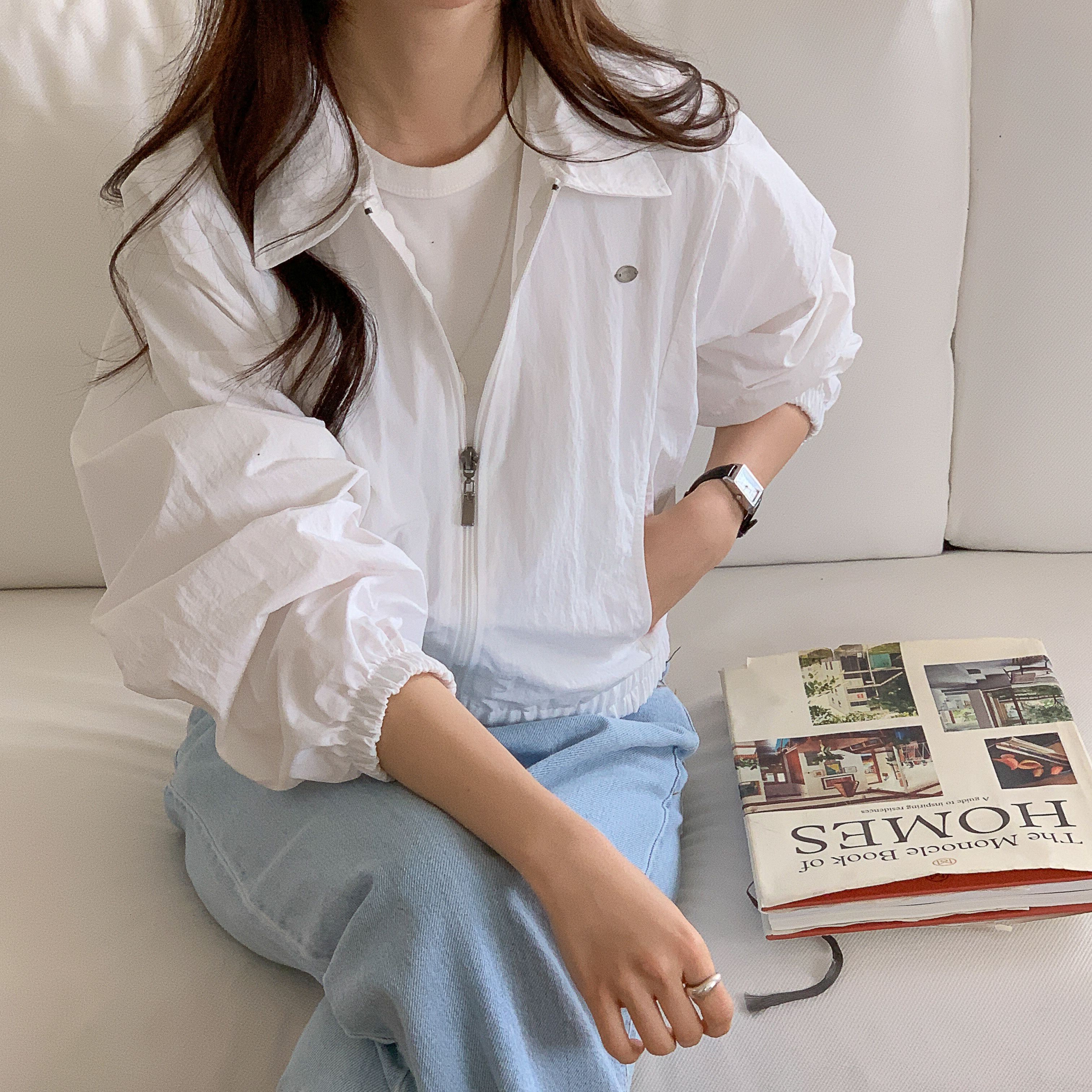 여성 나일론 카라 바람막이 데일리 러닝 루즈핏 크롭 윈드브레이커 - 상세 이미지 5