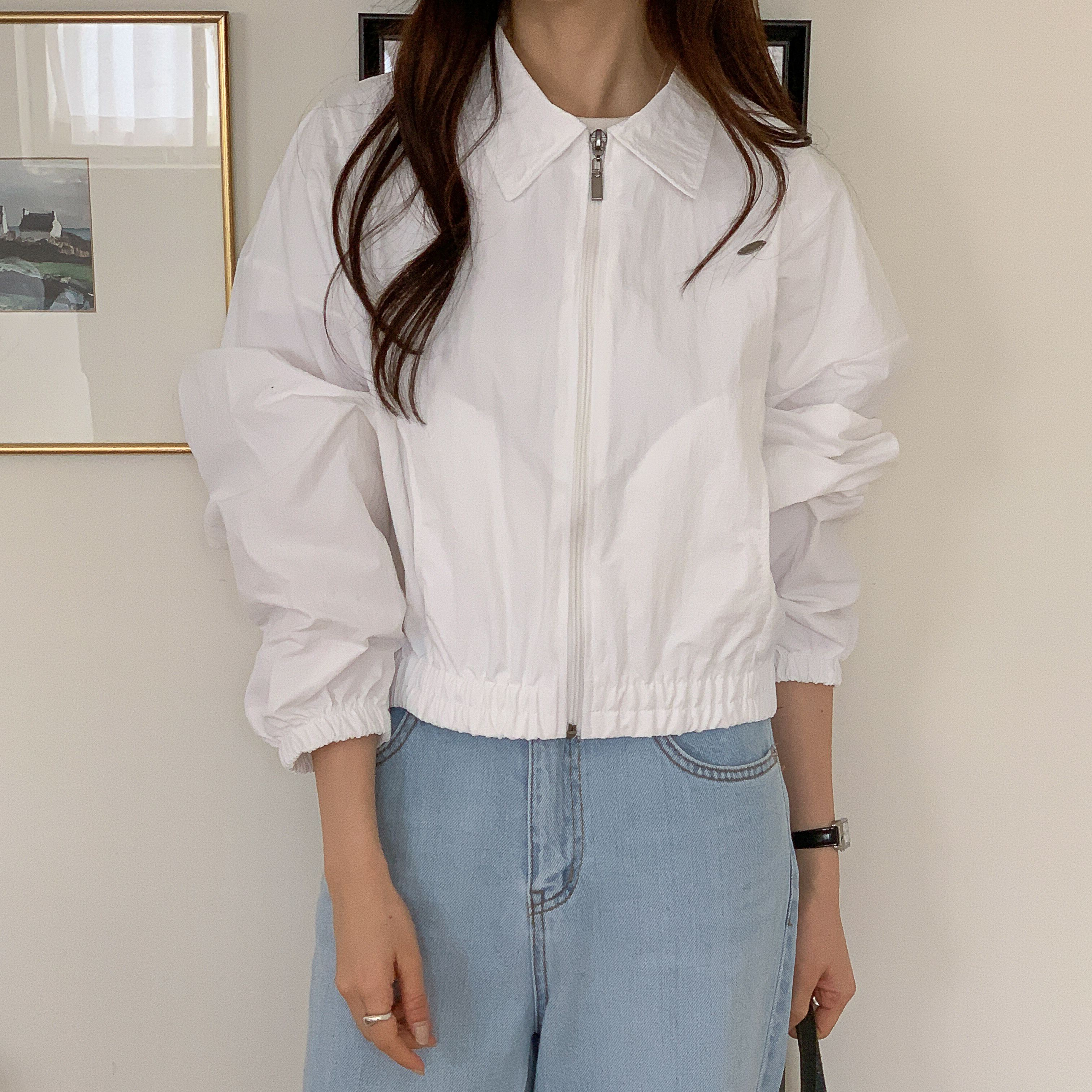 여성 나일론 카라 바람막이 데일리 러닝 루즈핏 크롭 윈드브레이커 - 상세 이미지 4