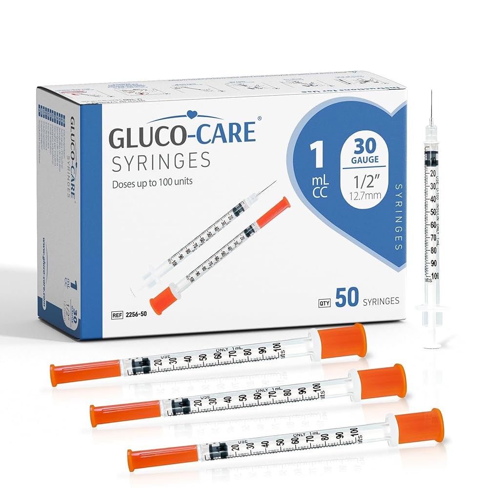 글루코케어 1ml /cc 주사기 30G x 1/2 u2019 (12.7mm), 오렌지 캡, 50개들이 상자 - 상품 이미지