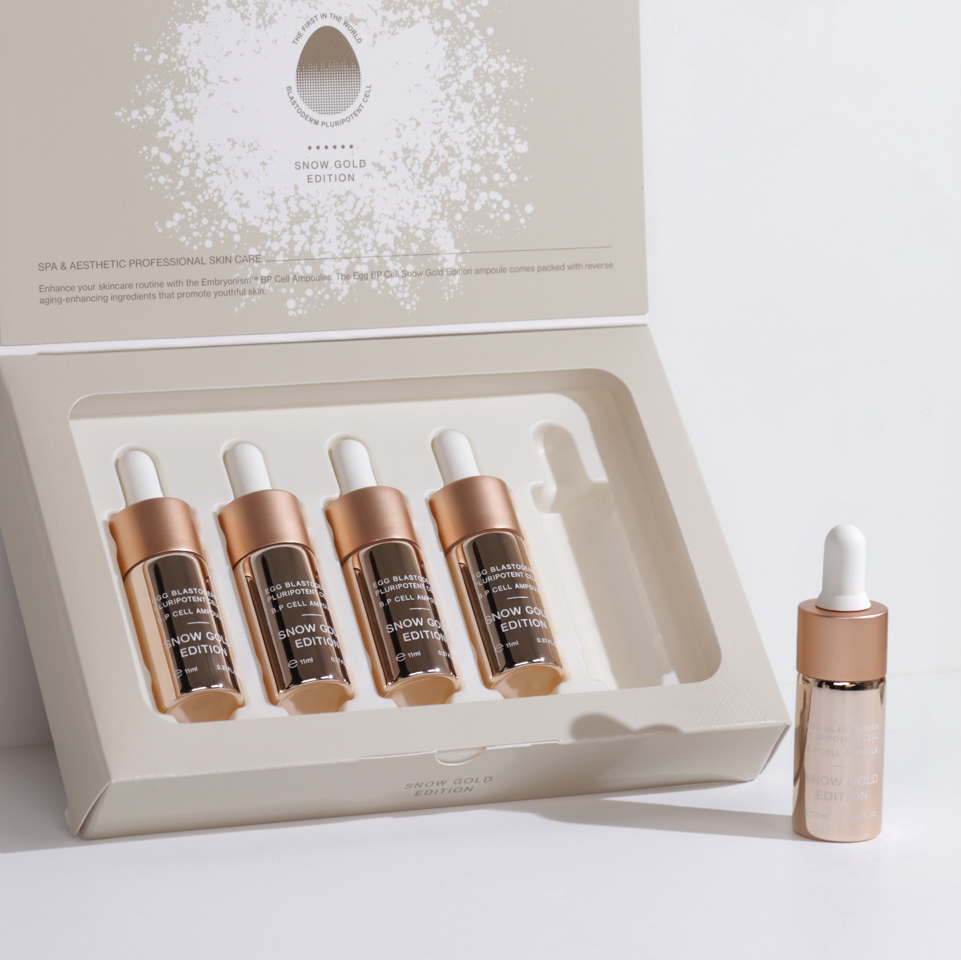 오바코 비피셀 앰플 스노우 골드 에디션 11ml X 5PCS 피부밀착탄력, 세계최초 EGG역노화 줄기세포, 역노화 엑소좀 부스터, 미국일본유럽특허신기술 신소재