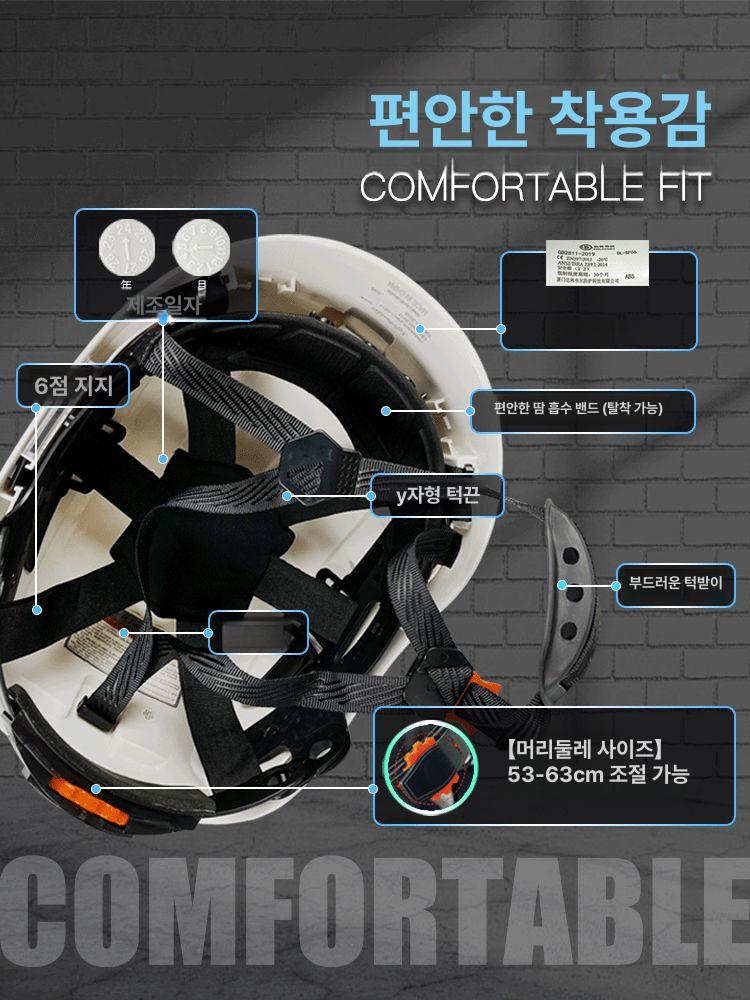 카본 경량 안전모 탄소 통기성 보호 섬유 고글 산업용 화이트 헬멧 KL 내부투명 외부잉크 - 상세 이미지 4