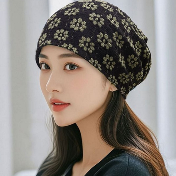 레이어드 여성 비니 꽃무늬 비니 민머리 실내용 두건 패션 - 상품 이미지