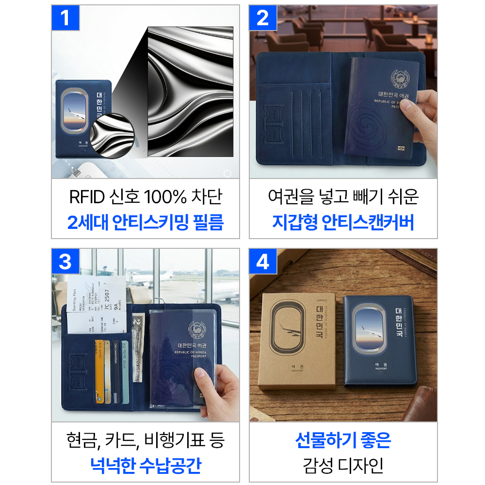 안티스키밍 여권케이스 RFID 차단 해킹방지 여권 지갑 파우치 지갑형 안티스캔커버 자피스 상품 이미지