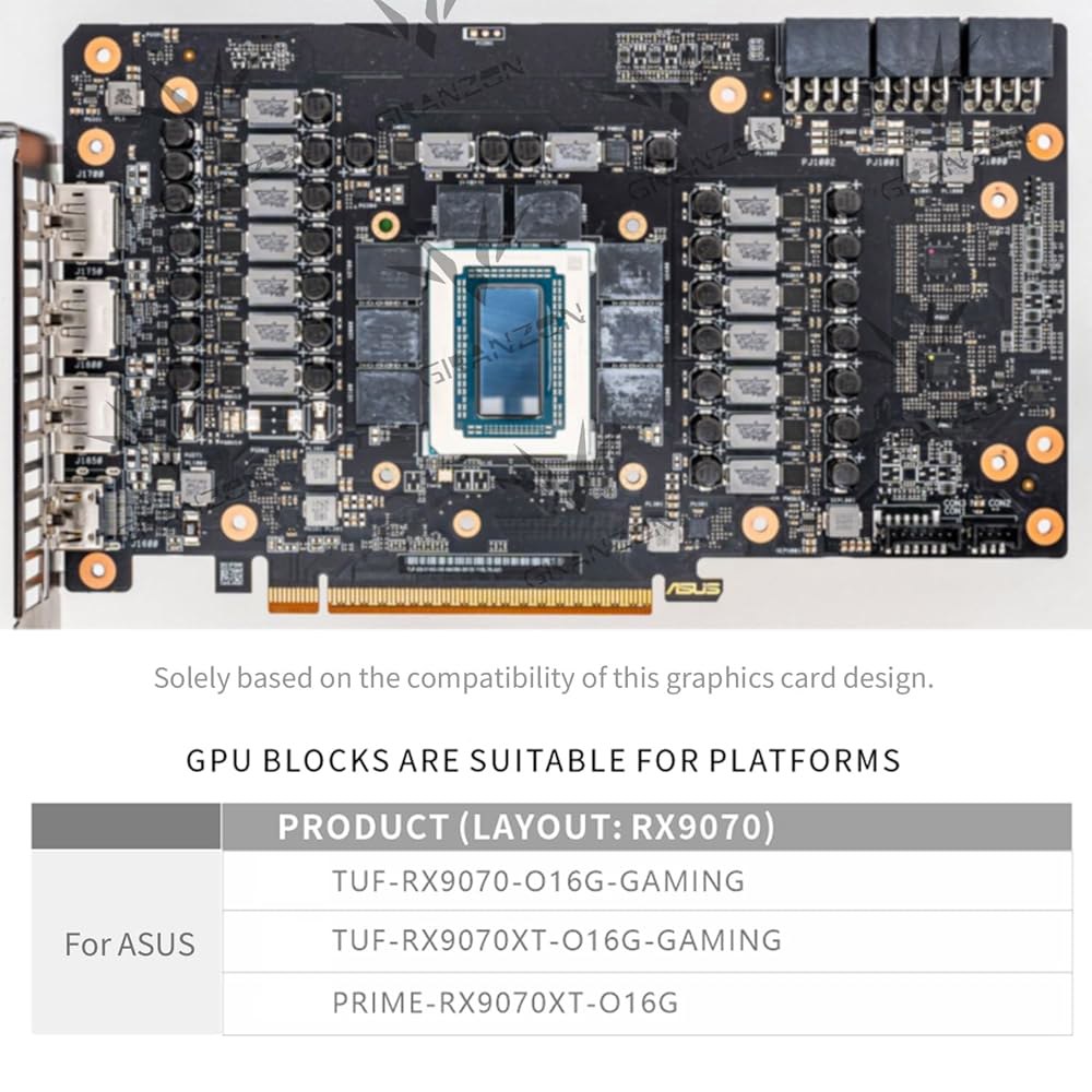 ASUS TUF RX9070/RX9070XT, Prime RX9070XT O16G RBW가 쿨링 금속 있는 - 그래픽 카드에 GPU 사용 워터 Aura 구리 블록 5V 백플레이트/ - 상세 이미지 2