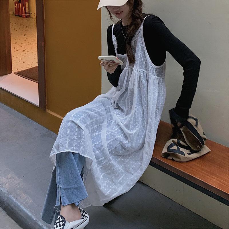레이어드 뷔스티에 감각적인 원피스 스시 포포다푸니 코디 레이스 롱원피스 시스루 끈나시 - 상품 이미지