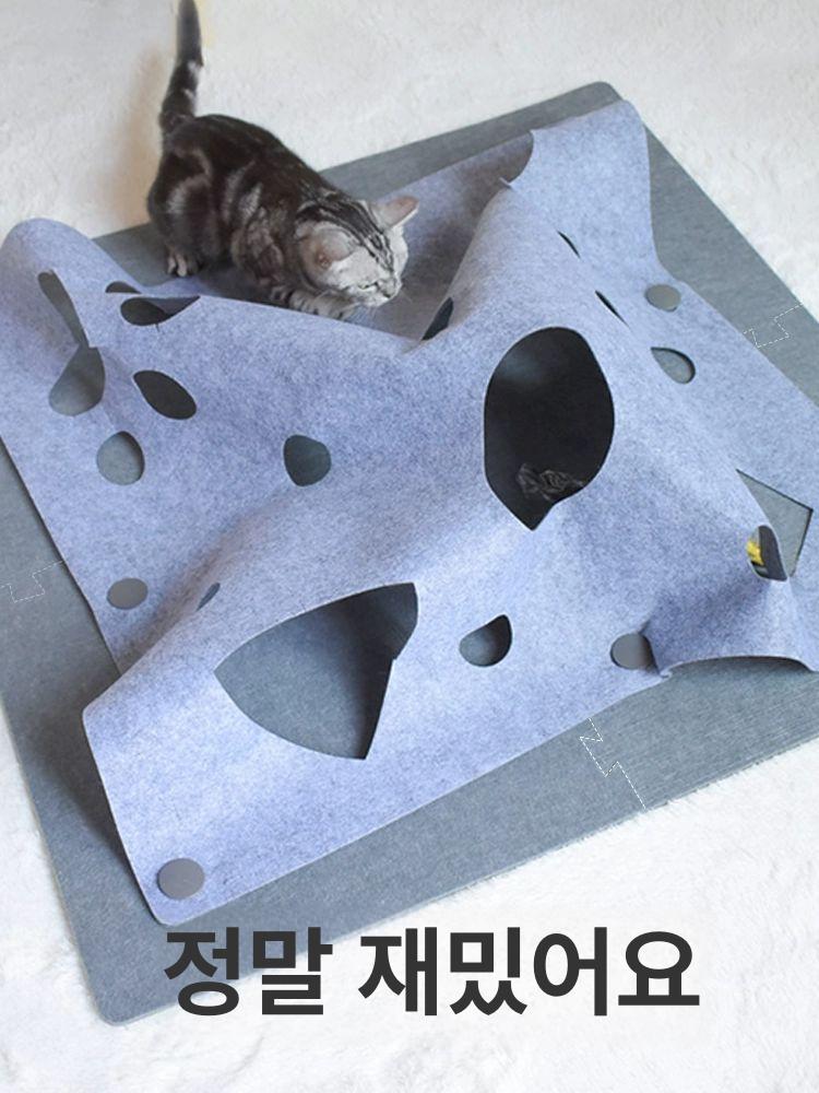 고양이 터널 부직포 카페트형 놀이매트 숨숨집 반려묘 실내놀이터 - 상세 이미지 2
