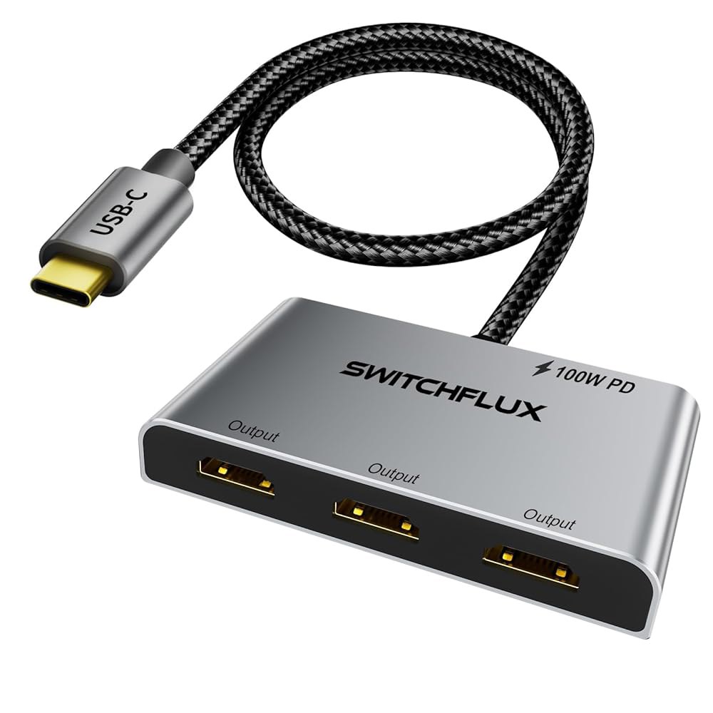 SWITCHFLUX USB C to HDMI 어댑터 카드와 호환 노트북, PC, Out 스플리터 허브 확장 다중 모니터 MST 1 4K60Hz 컨버터 PD 100W 3 in 3개 - 상품 이미지