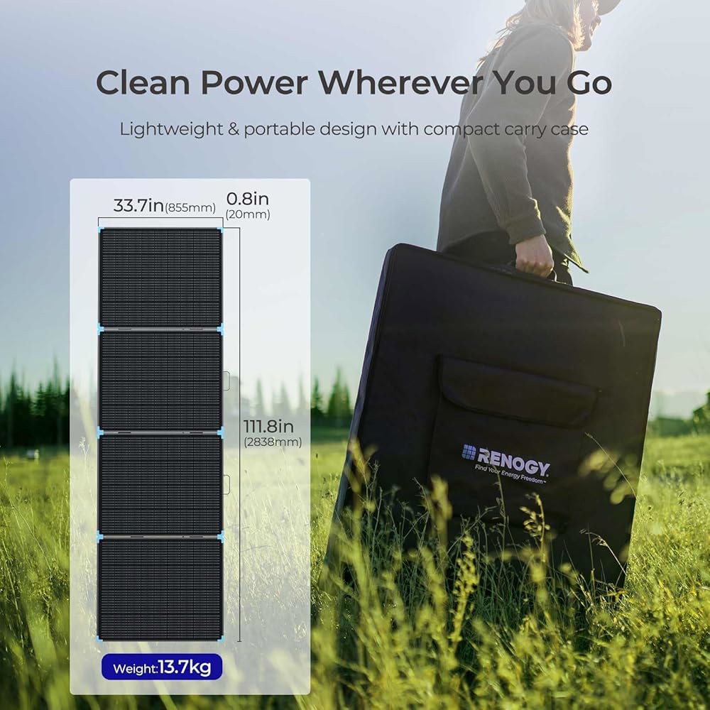Renogy 400W 휴대용 태양광 패널 여행 가방, 발전소용 23 고효율 접이식 충전기, 수십 년 동안 내구성이 뛰어나며 견고한 킥스탠드, IP67 방수 기능으로 오프 그리드 - 상세 이미지 3