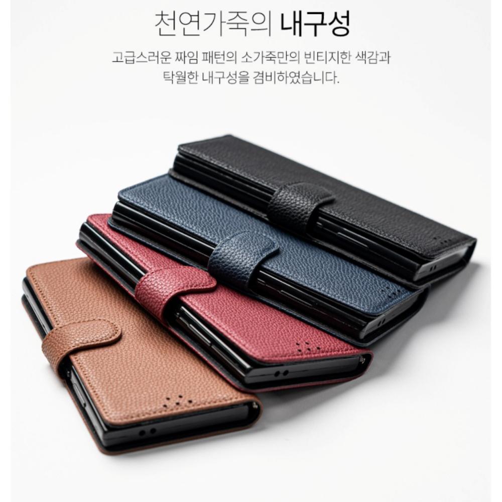 천연 소가죽 다이어리 카드 지갑 케이스 윈저 카멜브라운, 갤럭시노트20 울트라 - 상세 이미지 3