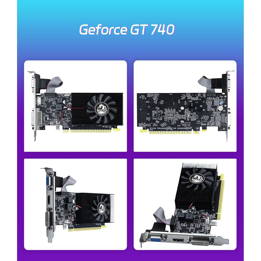 SOYO GeForce GT 740 4GB 로우 카드, 128비트, 컴퓨터 GPU, 슬림 11/10/8/7 트리플 출력, 그래픽 데스크탑 절반 프로파일 DDR3 지원 높이 PC용, - 상세 이미지 2