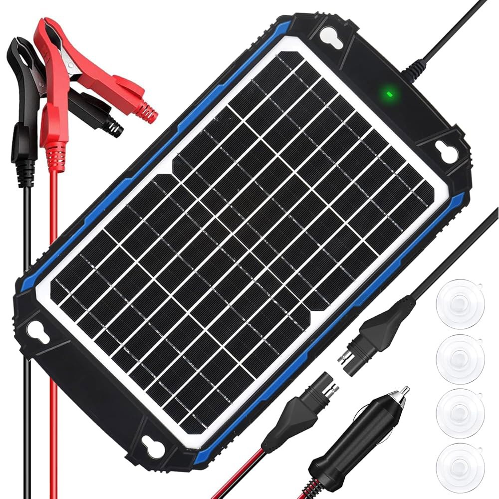 SUNER 파워 방수 12W 12V 태양광 배터리 충전기 및 유지보수 프로, 내장 울트라스마트 MPPT 충전 컨트롤러, 자동차 보트 해상 RV 트레일러용 12볼트 패널 트리클 키트 - 상품 이미지