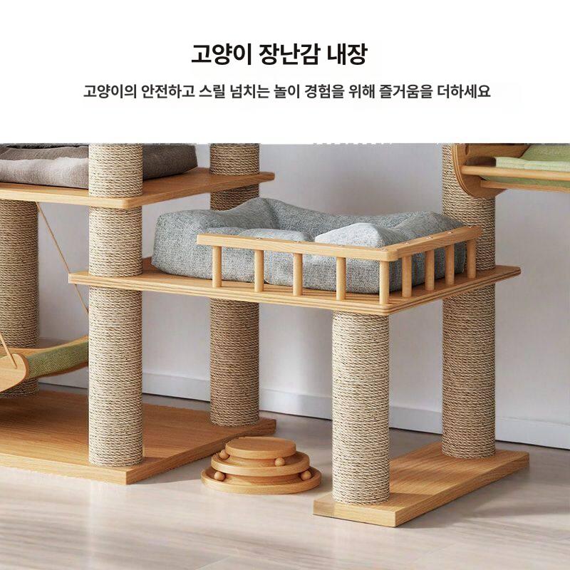 원목 캣타워 고양이집 놀이터 스크래쳐 하우스 캣폴 다층 구조 수직 공간 놀이 휴식 반려묘용 이미지 6