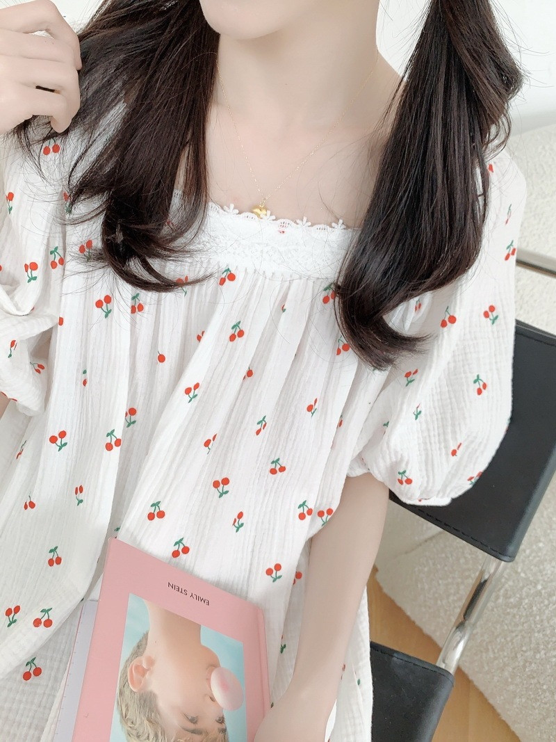 체리 반팔 원피스잠옷 순면 요루면 빅사이즈 임산부 수유 홈웨어 파자마 여름 이미지 8
