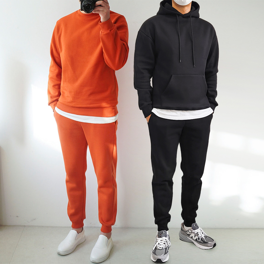 남자 무지 트레이닝 세트 봄 가을 겨울 기모 트레이닝복 츄리닝 런닝복 세트 - 상품 이미지