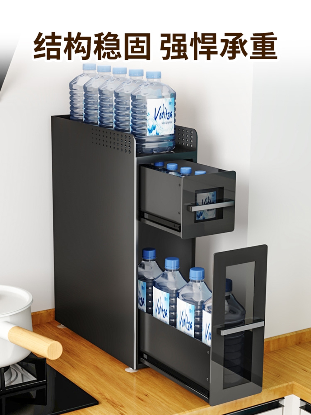 조미료 정리 선반 주방 소스 다용도 양념통 정리대 수납장 양념 싱크대 사이드 블랙 2중 12CM 1세트 - 상세 이미지 5