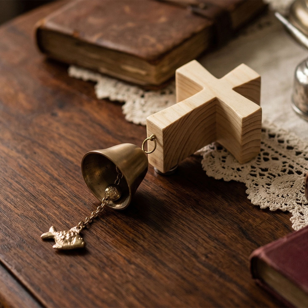 도어벨 방짜유기 현관종 베이식원목십자가 현관문종 - 상품 이미지