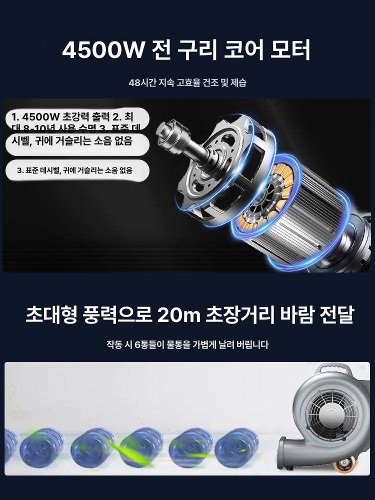 8바닥 건조기 카펫 타일 호텔 일리 가정용 상업용 강력 송풍기 이동식 환기 공기순환 제습 가정용 300w 소형 다각도 - 상세 이미지 5
