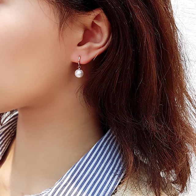 14k 8mm 진주 원터치 귀걸이 OPPE0180 - 상세 이미지 2