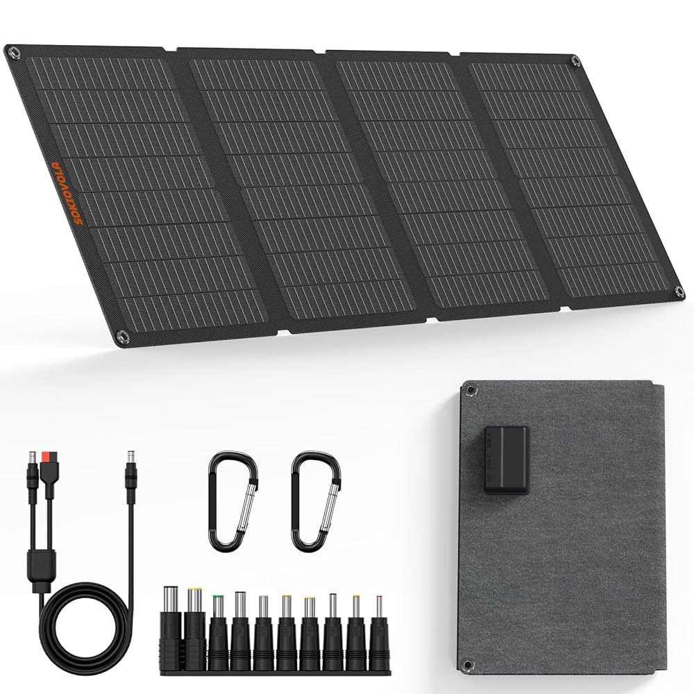 50W 휴대용 태양광 패널, 접이식 패널 충전기 IP68 방수, USB-A 및 USB-C 포트 포함 소형 발전소 야외 캠핑 RV 여행용 DC 18V 출력 Gray - 상품 이미지