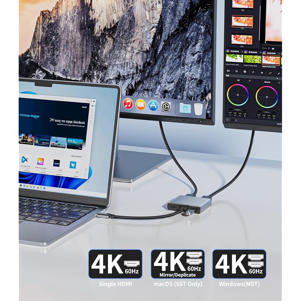SWITCHFLUX USB C - 듀얼 HDMI 디스플레이, 카드와 어댑터 PD,USB 그래픽 호환 4K60Hz 포트 100W 확장 노트북, 태블릿, 3.0 스플리터 컨버터 모니터 - 상세 이미지 2