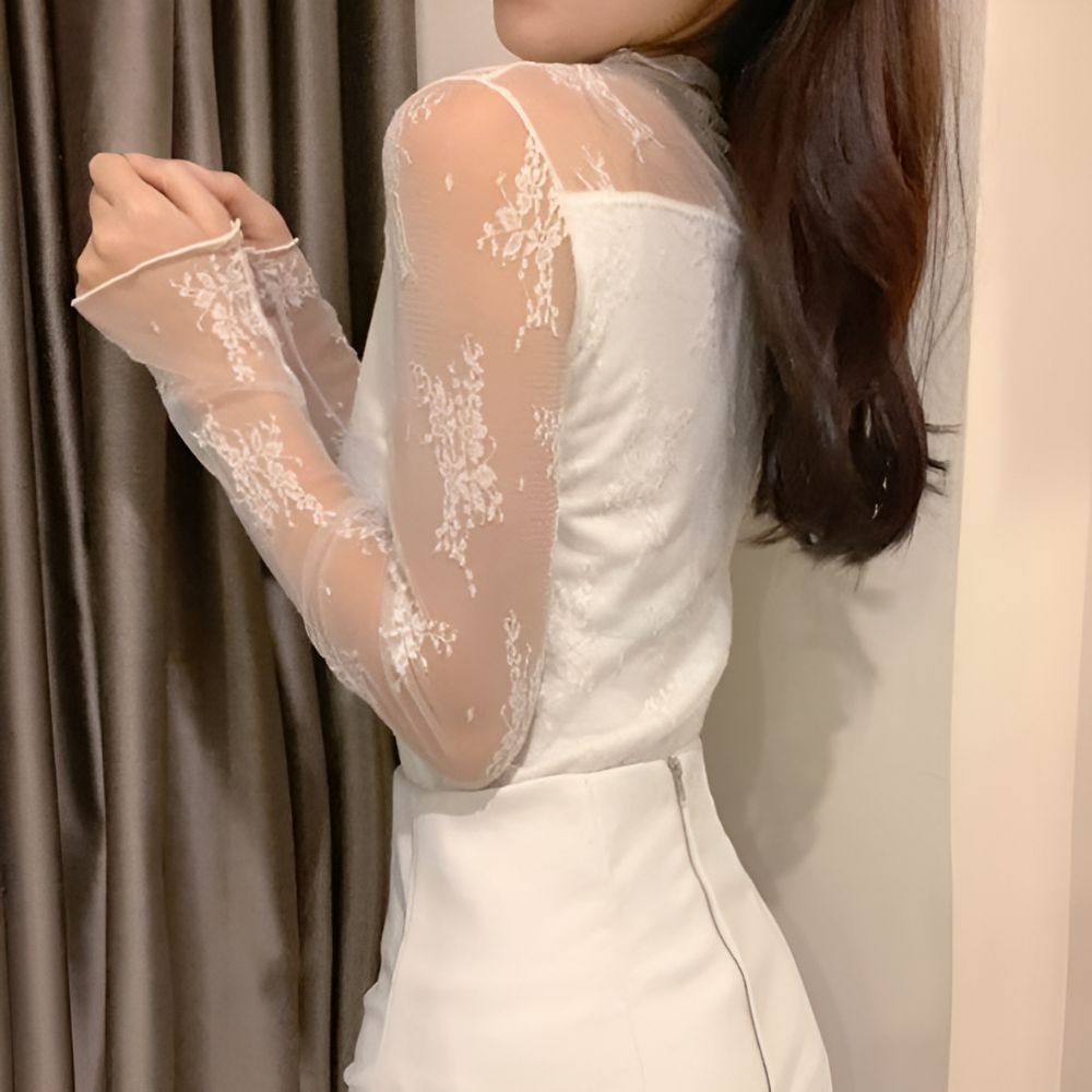 레이스시스루블라우스 레이스이너 목프릴블라우스 플라워 - 상세 이미지 4