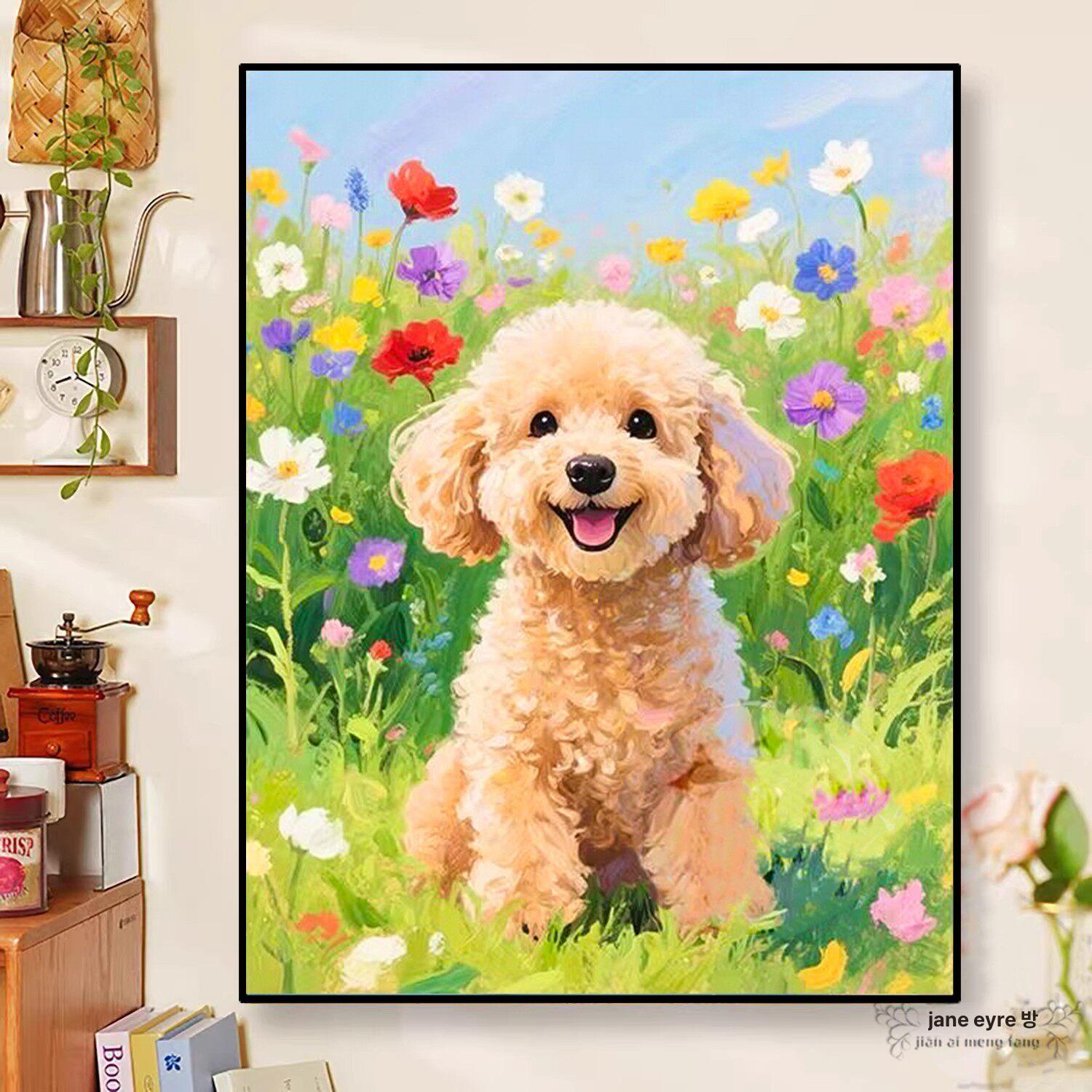 명화그리기 대형 유화 푸들 그림 강아지 일러스트 취미 그리기세트 DIY 핸드페인팅 - 상세 이미지 4
