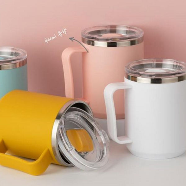 데일리 스텐 머그컵 휴대용 손잡이 머그컵 400ml 뚜껑 스테인리스 단열 - 상품 이미지