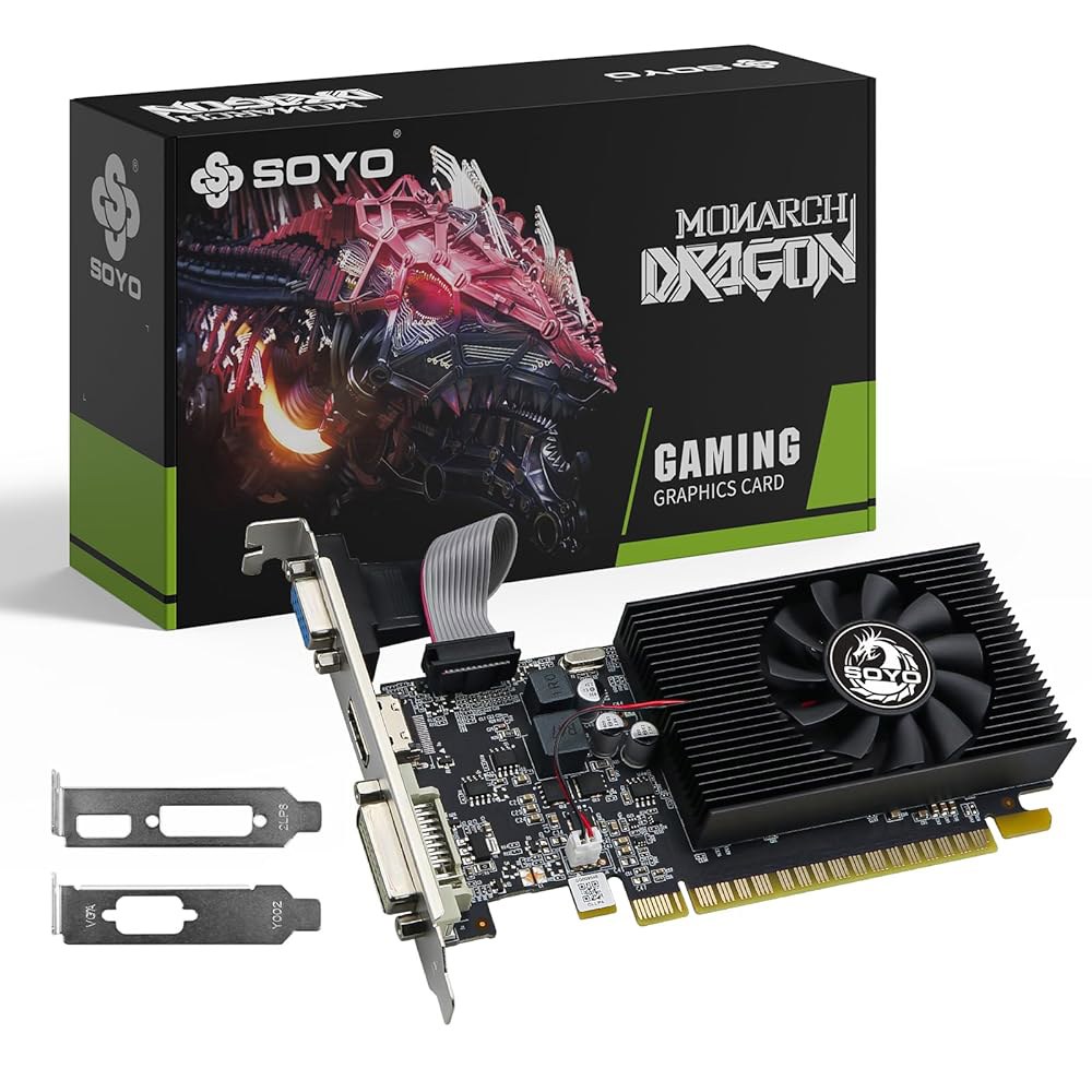 SOYO GeForce GT 740 4GB 로우 카드, 128비트, 컴퓨터 GPU, 슬림 11/10/8/7 트리플 출력, 그래픽 데스크탑 절반 프로파일 DDR3 지원 높이 PC용, - 상품 이미지