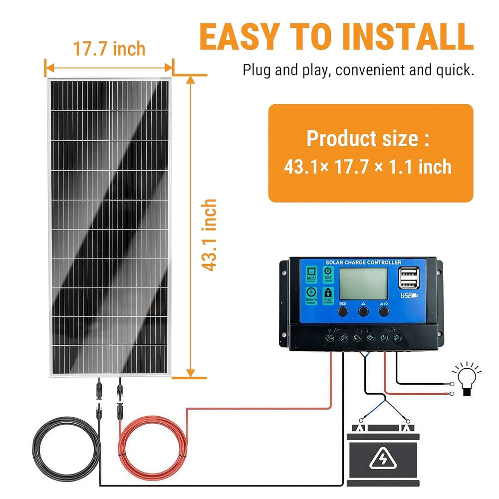 홀드웰 S 100W 12V 단결정 태양광 패널 키트, 20A PWM 충전 컨트롤러, Z 브래킷 및 MC4 케이블, 23 고효율, IP65 내후성, RV, 보트, 캐빈 오프 그리드 - 상세 이미지 2