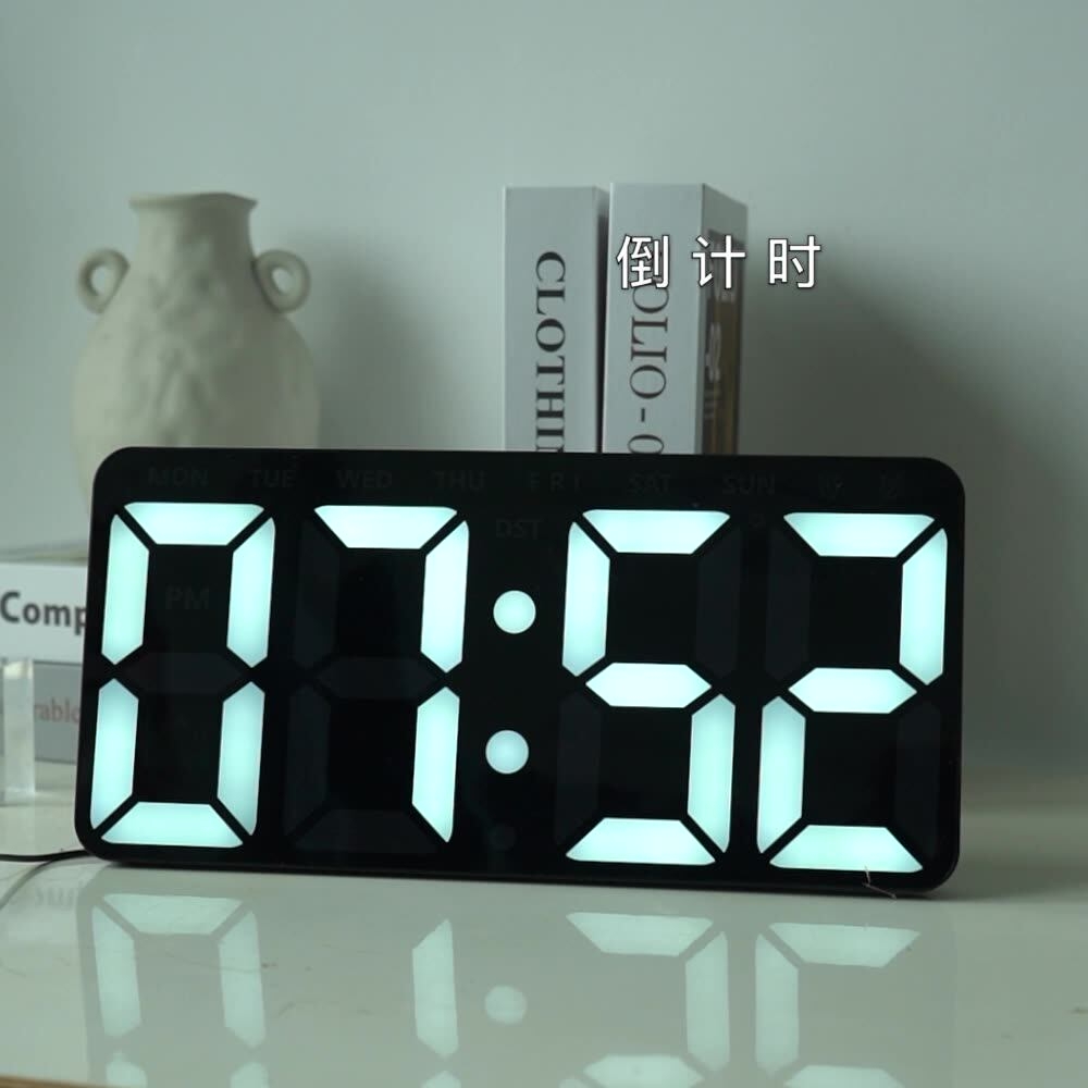 무소음 대형 직사각형 아크릴 LED 디지털 밝기조절 날짜요일 온도표시 벽걸이겸용 흰색 - 상품 이미지