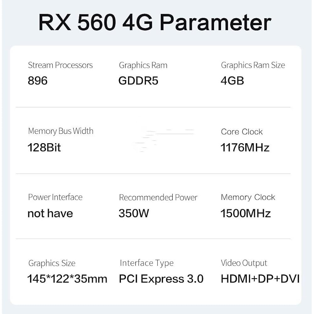 AMD RX 560 그래픽 카드 4GB MHz 75 128비트 케이블 550 전원 HDMI 896SP 40 GT 1030 3.0 Core/Mem 1176/1500 GDDR5는 DV - 상세 이미지 2
