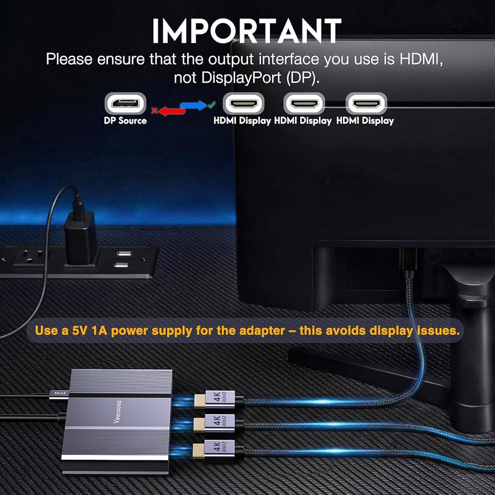 디스플레이 포트 - HDMI 어댑터 1 NVIDIA, 그래픽 스플리터, 허브 3개의 데스크탑, 모니터용 지원하지 4K60Hz, MACOS 않음 Out in DP 스플리터 3 MST - 상세 이미지 2