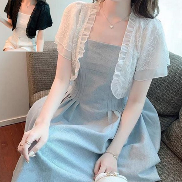 루즈핏 여성 가디건 레이스 여름 가디건 시스루 얇은 반팔 크롭 - 상품 이미지