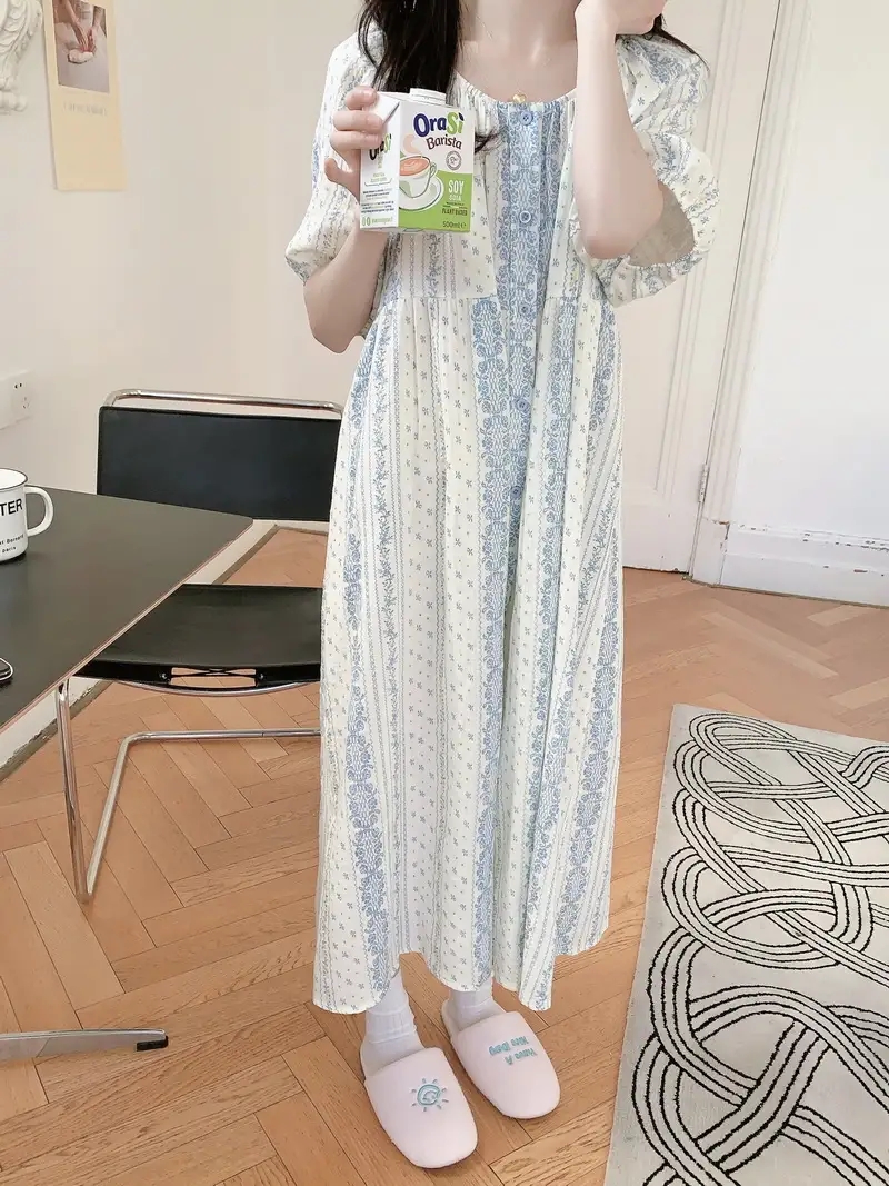반팔잠옷 투피스 플라워 요루면 순면 루즈핏 수유홈웨어 파자마 여름 이미지 6