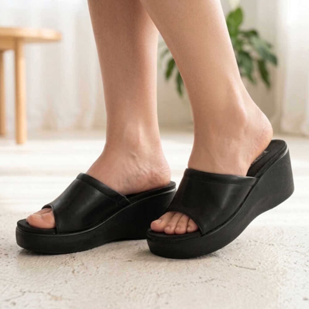 6CM 키높이 여성 통굽 웨지힐 슬리퍼 신발 - 상품 이미지