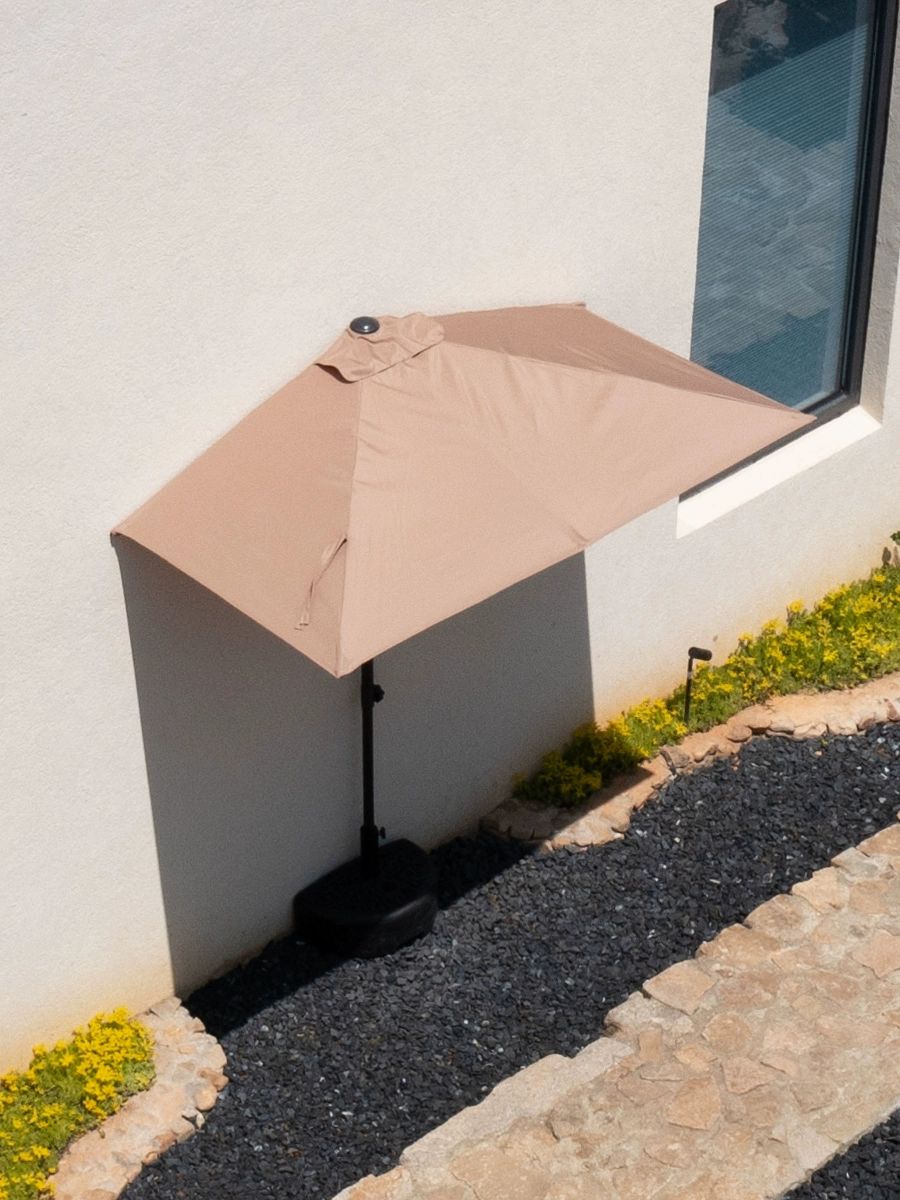 특대형 사각파라솔 반우산 테라스 폴딩 카키 + 18L 물받침대 200x130cm
