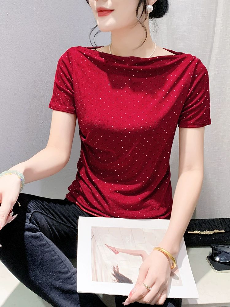 여성 라인댄스복 상의 공연복 라틴 반팔 연습복 블랙 S - 상세 이미지 2