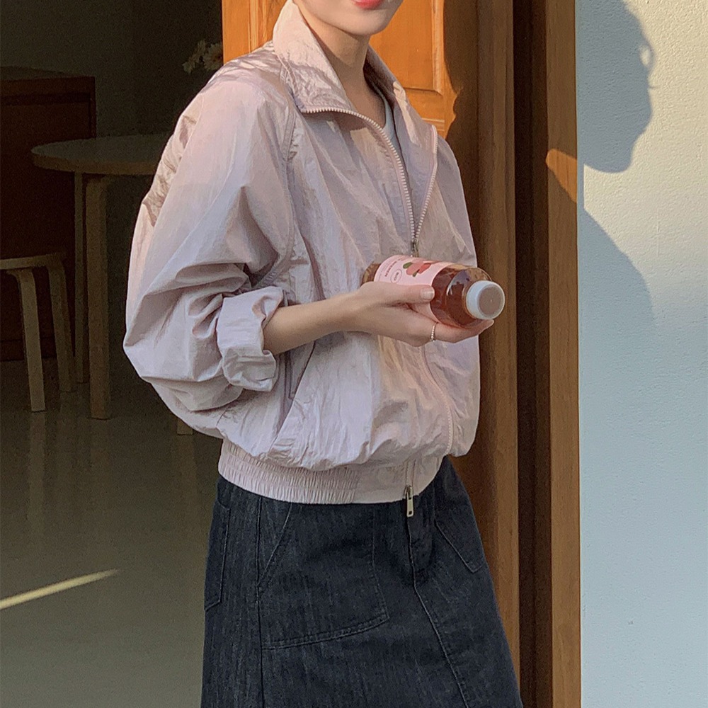 간절기 바람막이 투웨이 하이넥 나일론점퍼 오버핏 - 상품 이미지