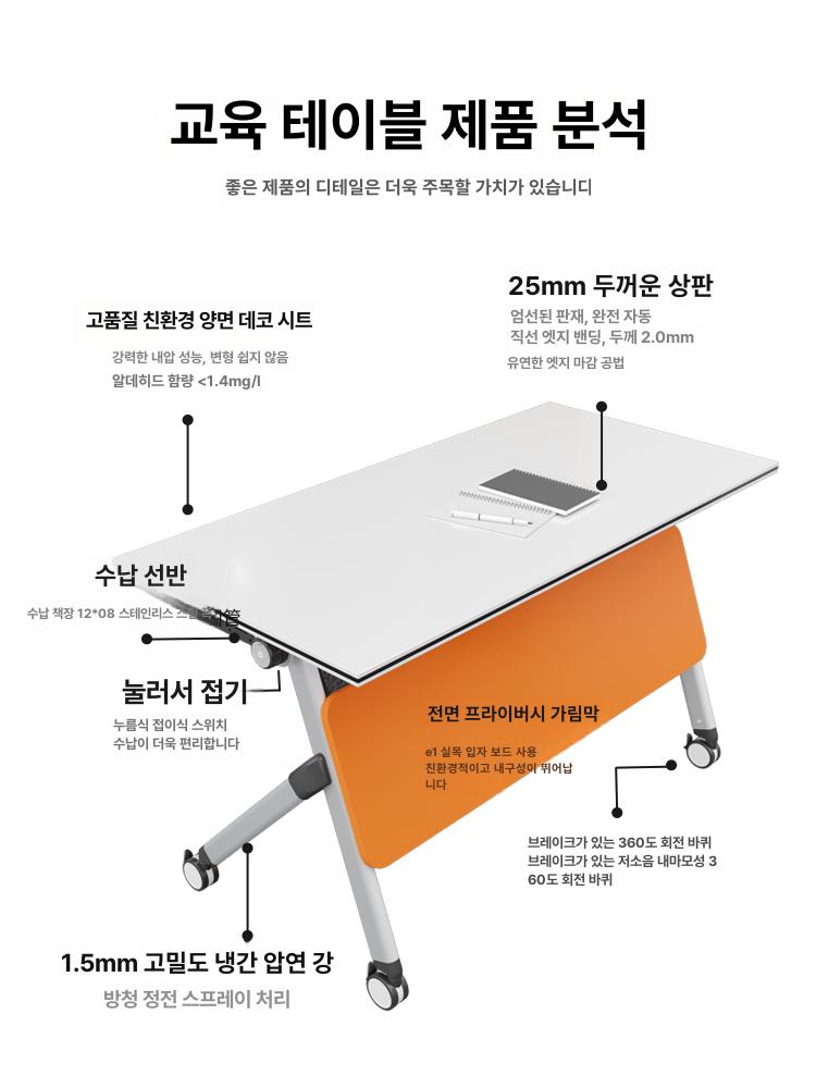 접이식 회의용 테이블 사무실 회의실 연수원 바퀴 포밍 수출 품질 1200x600x750 - 상세 이미지 4