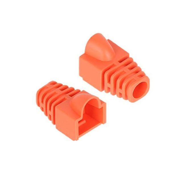 튼튼한 RJ45 랜선 커넥터 플러그 CAT.6 마스터 통부트 보호캡 오렌지 100개 - 상품 이미지