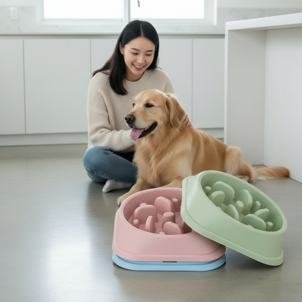 J2K 반려견 슬로우 식기 애견 식탐 조절 급체 예방 미끄럼 방지 그릇 비만 방지 - 상세 이미지 2