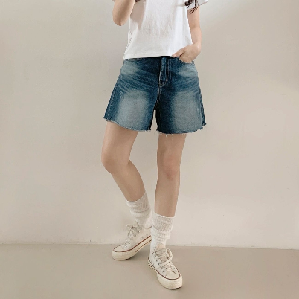 여성 청반바지 여름청바지 구제 와이드 3부 데님반바지 숏팬츠 - 상품 이미지