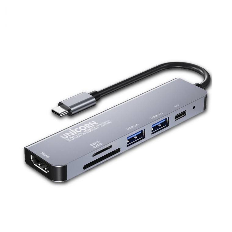 빠른 유니콘 C타입 6in1 HDMI 미러링 멀티 허브 PD 100W 충전 TH-601C - 상품 이미지