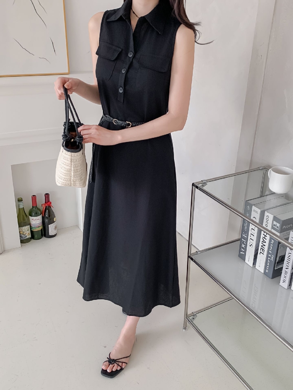 린넨원피스 나시 결혼식 하객룩 셔츠 벨트 A라인 여름 롱 원피스 이미지 8