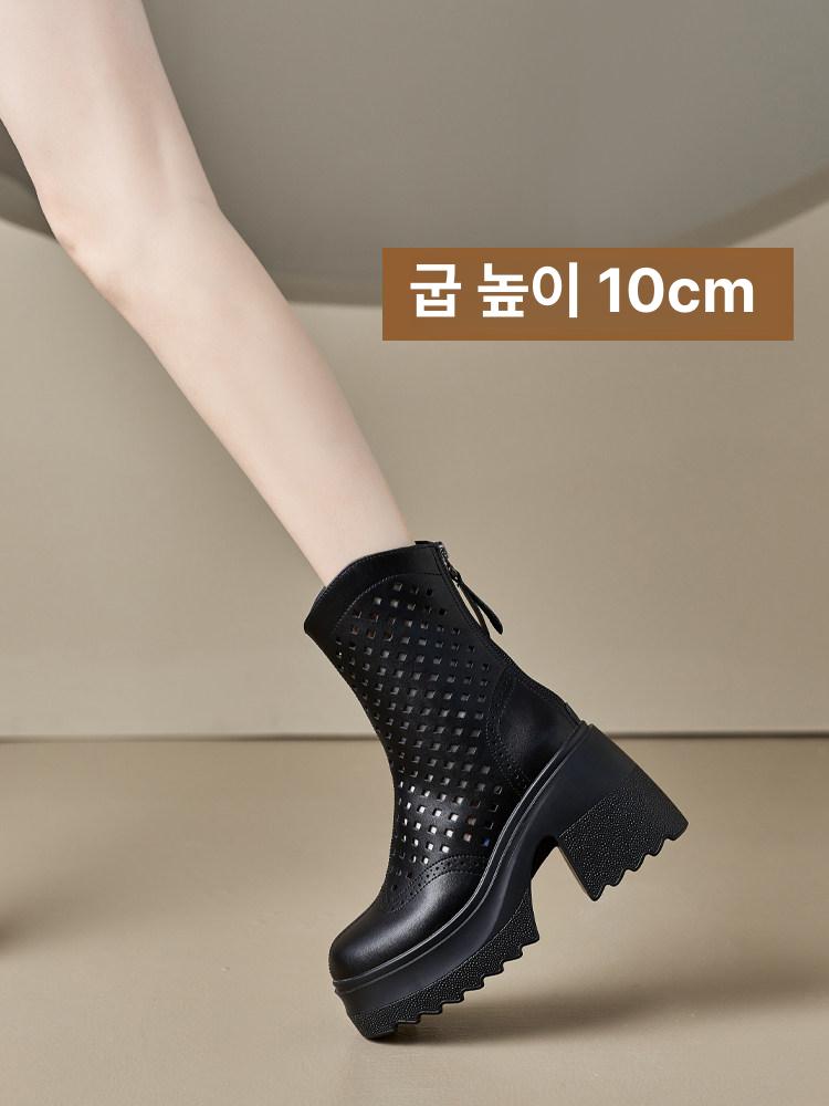 펀칭부츠 여성 가죽 망사 여름 부츠 가보시 통굽 마부츠 10cm - 상세 이미지 3
